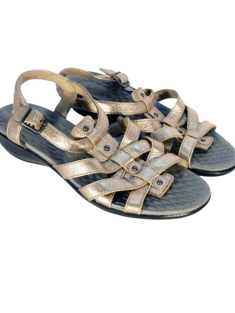 CLARKS Shelba Jacoby Metallic Gold Leather Fisherman Sandals 41/9.5 WIDE - Picture 3 of 7